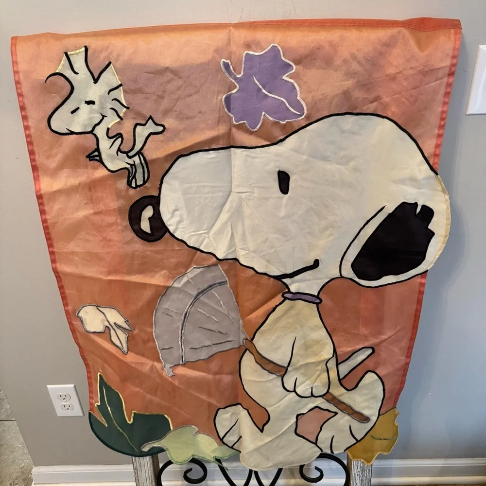 Vintage Peanuts Snoopy‎ Woodstock Autumn Garden Flag Fabric Banner